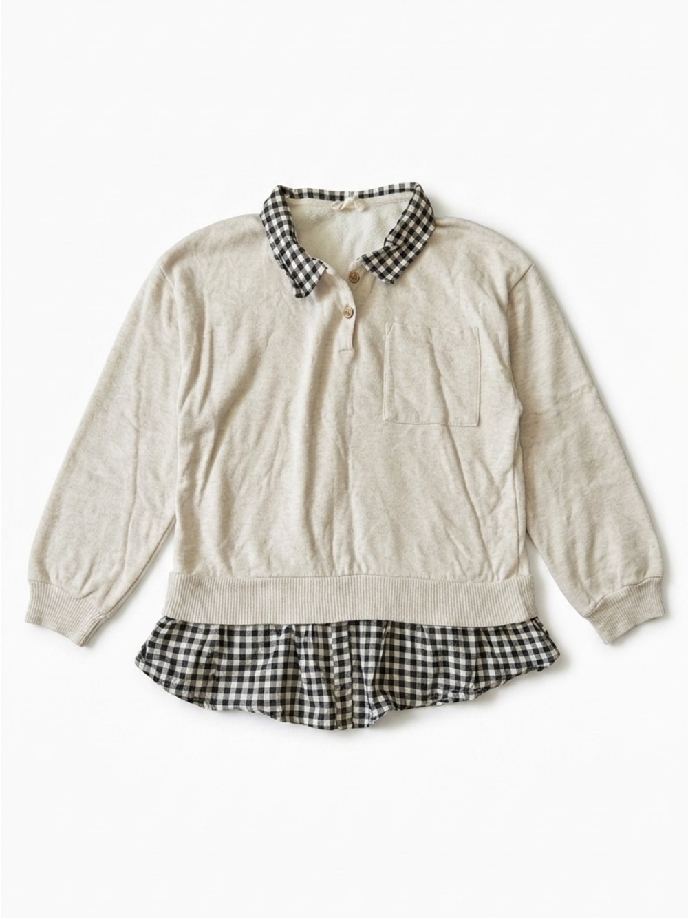 Jessica Simpson Cream Knit Pullover with Black Gingham Trim